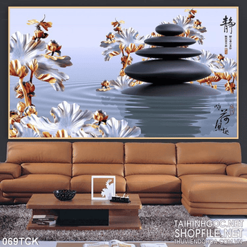 Tranh hoa sen, cá chép điêu khắc spa