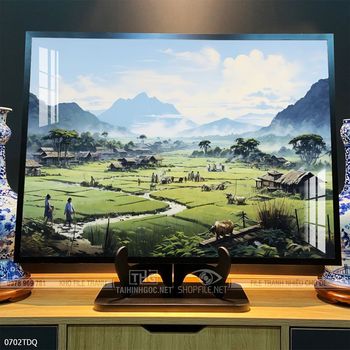 Tranh làng quê mùa lúa chín đẹp thanh bình