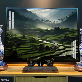 Tranh làng quê cánh đồng lúa chín