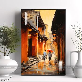 Tranh làng quê mùa lúa chín đẹp thanh bình