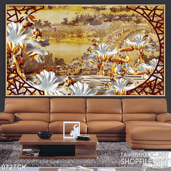 Tranh hoa sen, cá chép gỗ nghệ thuật