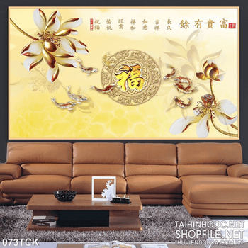 Tranh hoa sen, cá chép quần tụ