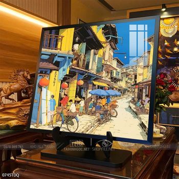 Tranh làng quê mùa lúa chín đẹp thanh bình