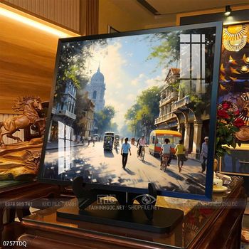 Tranh làng quê mùa lúa chín đẹp thanh bình