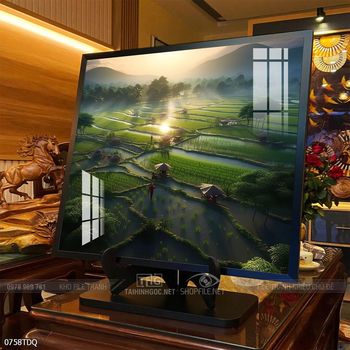 Tranh làng quê cánh đồng lúa chín