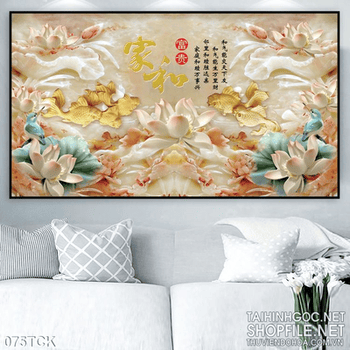 Tranh hoa sen, cá chép giả ngọc treo tường