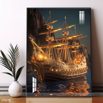 Tranh thuyền buồm vàng phong thủy đẹp