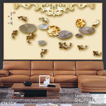 Tranh hoa sen, cá chép kim tiền