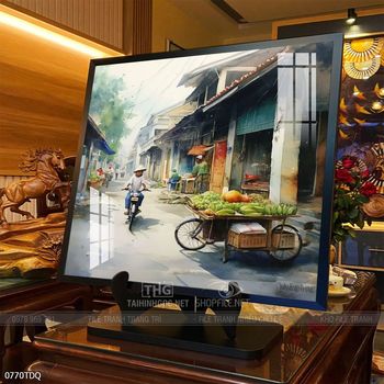 Tranh làng quê cánh đồng lúa chín