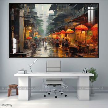 Tranh làng quê cánh đồng lúa chín