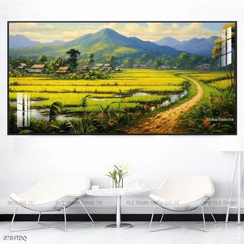 Tranh phong cảnh cánh đồng quê hương mùa lúa chín