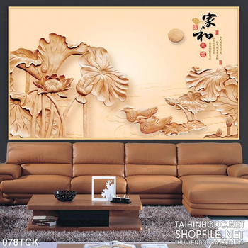 Tranh hoa sen, cá chép điêu khắc gỗ