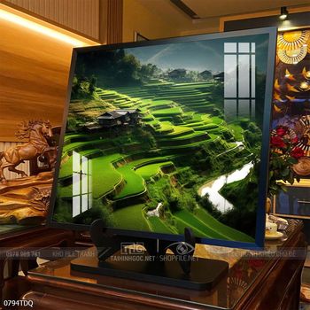 Tranh làng quê cánh đồng lúa chín