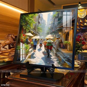 Tranh phong cảnh cánh đồng quê hương mùa lúa chín