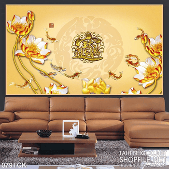 Tranh hoa sen, cá chép kim tiền