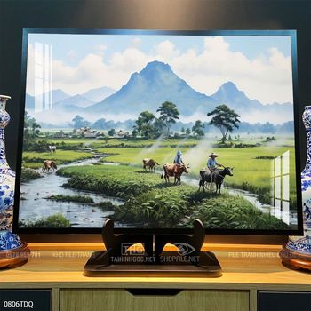 Tranh làng quê cánh đồng lúa chín