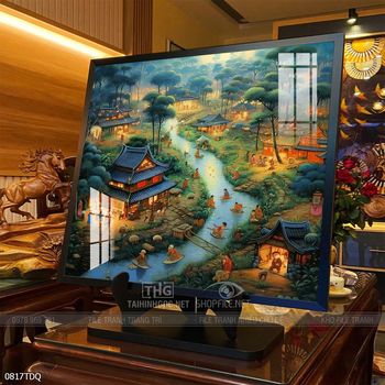 Tranh làng quê mùa lúa chín đẹp thanh bình