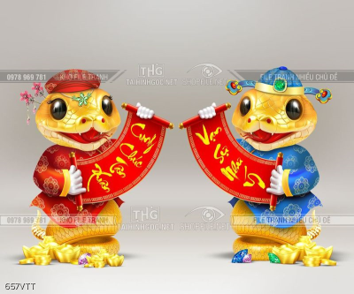 Tranh cặp rắn vàng mặc áo dài chúc mừng năm mới Tranh cặp rắn vàng mặc áo dài chúc mừng năm mới