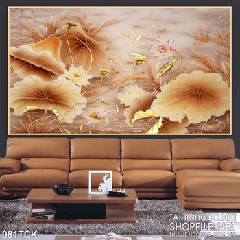 Tranh hoa sen, cá chép kim tiền treo tường