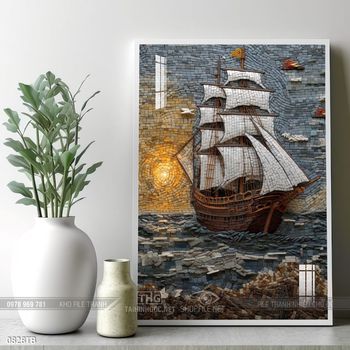 Tranh thuyền buồm vàng phong thủy đẹp