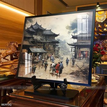 Tranh làng quê mùa lúa chín đẹp thanh bình