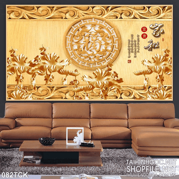 Tranh hoa sen, cá chép kim tiền điêu khắc