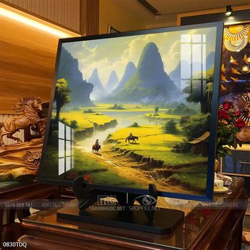 Tranh làng quê cánh đồng lúa chín