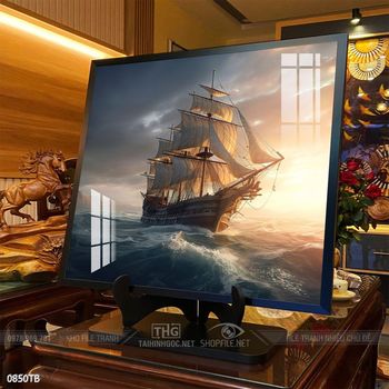 Tranh thuyền buồm vàng phong thủy đẹp