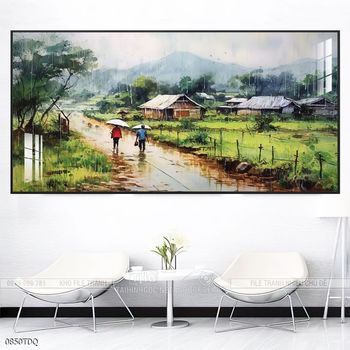 Tranh làng quê mùa lúa chín đẹp thanh bình