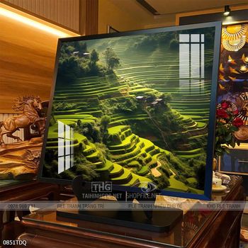 Tranh làng quê cánh đồng lúa chín