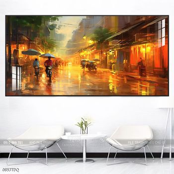 Tranh phong cảnh cánh đồng quê hương mùa lúa chín