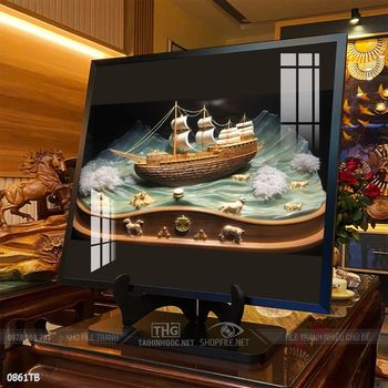 Tranh thuyền buồm vàng phong thủy đẹp