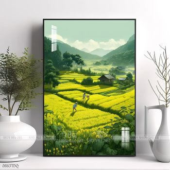 Tranh làng quê cánh đồng lúa chín