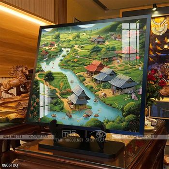 Tranh phong cảnh cánh đồng quê hương mùa lúa chín