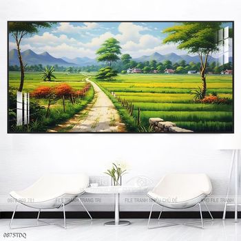 Tranh làng quê cánh đồng lúa chín