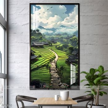 Tranh làng quê mùa lúa chín đẹp thanh bình