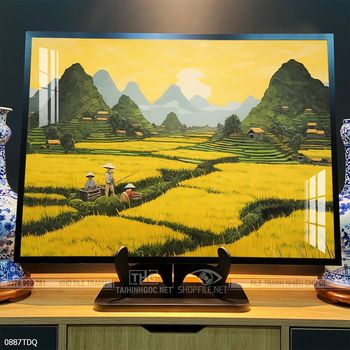 Tranh làng quê cánh đồng lúa chín