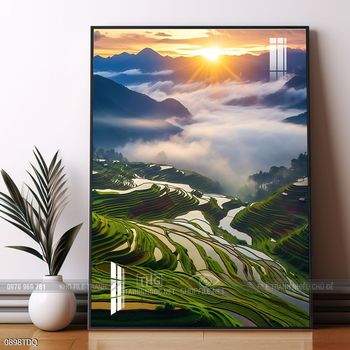 Tranh làng quê mùa lúa chín đẹp thanh bình