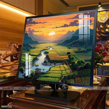 Tranh làng quê cánh đồng lúa chín