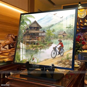 Tranh làng quê mùa lúa chín đẹp thanh bình