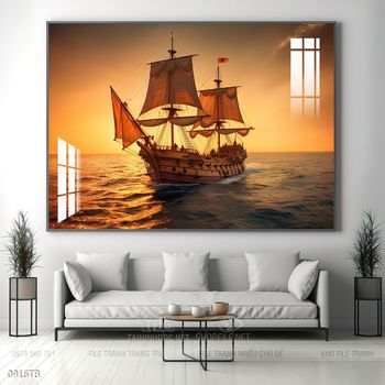 Tranh thuyền buồm vàng phong thủy đẹp