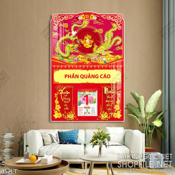 File PSD lịch tết rồng vàng và phượng hoàng