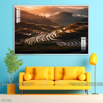 Tranh làng quê mùa lúa chín đẹp thanh bình