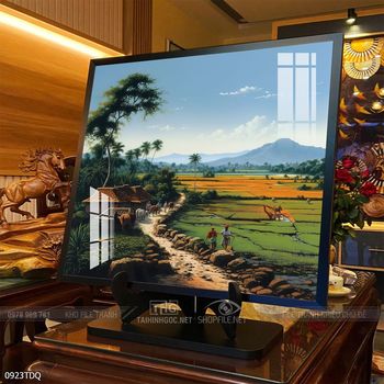 Tranh làng quê cánh đồng lúa chín