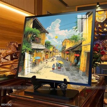 Tranh làng quê mùa lúa chín đẹp thanh bình