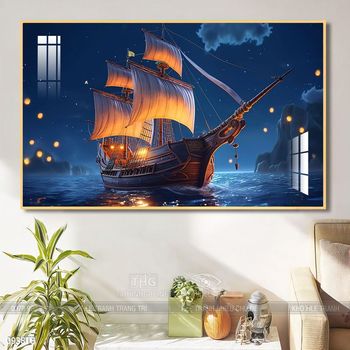 Tranh thuyền buồm vàng phong thủy đẹp