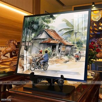 Tranh làng quê mùa lúa chín đẹp thanh bình