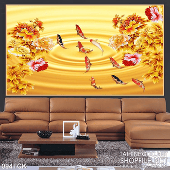 Tranh hoa sen, cá chép kim tiền