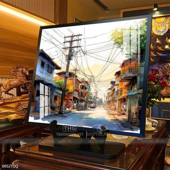 Tranh làng quê cánh đồng lúa chín