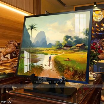 Tranh phong cảnh cánh đồng quê hương mùa lúa chín